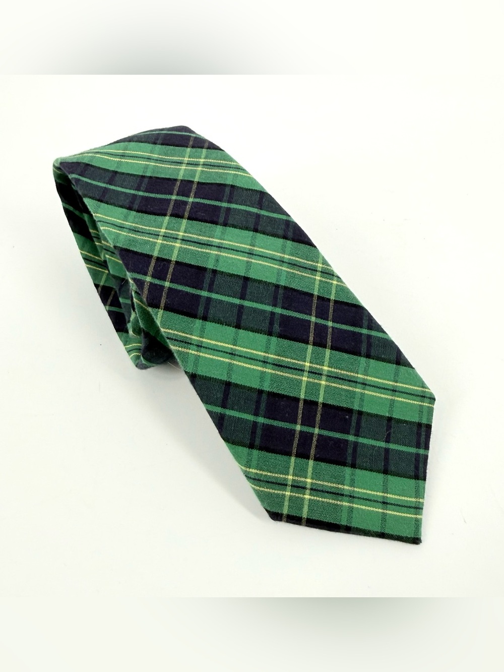 Crewcuts Necktie Youth Boys Green Navy Tartan Plaid Cotton Classic Preppy